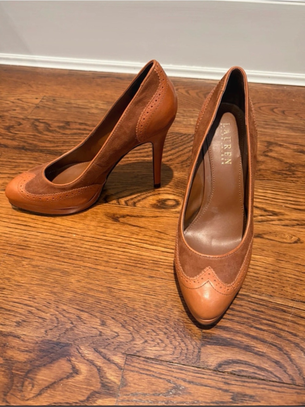Lauren Ralph Lauren Cognac Leather & Suede Pointed-Toe Pumps